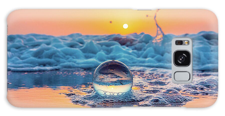 Sunset On Ocean Galaxy Case featuring the photograph Ocean Beach Magical Glass Ball Reflecting On Ocean Beach Seashore Colorful Sunset by Cavan Images