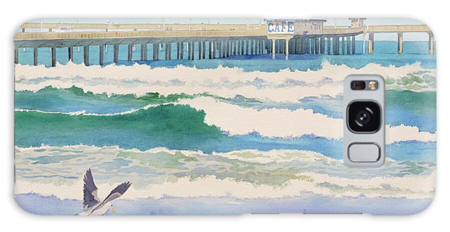 Ocean Galaxy Case featuring the painting Ocean Beach Pier California by Mary Helmreich