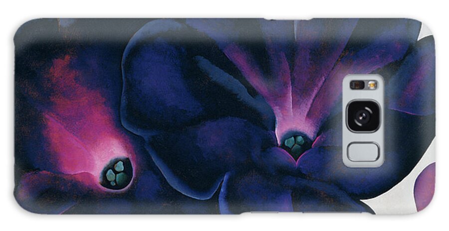 O'keefe-black And Purple Petunias Galaxy Case featuring the mixed media O'keefe-black And Purple Petunias by Portfolio Arts Group