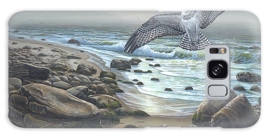 Osprey With Its Wings Spread In Front Of Ocean Views Galaxy Case featuring the painting Osprey by Bruce Dumas