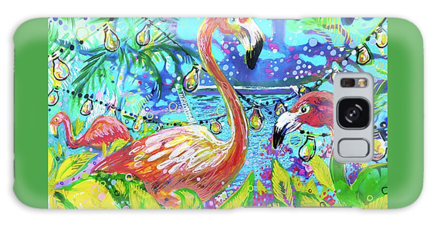 Flamingo Galaxy S8 Case featuring the painting Outdoor flamingo party by Tilly Strauss