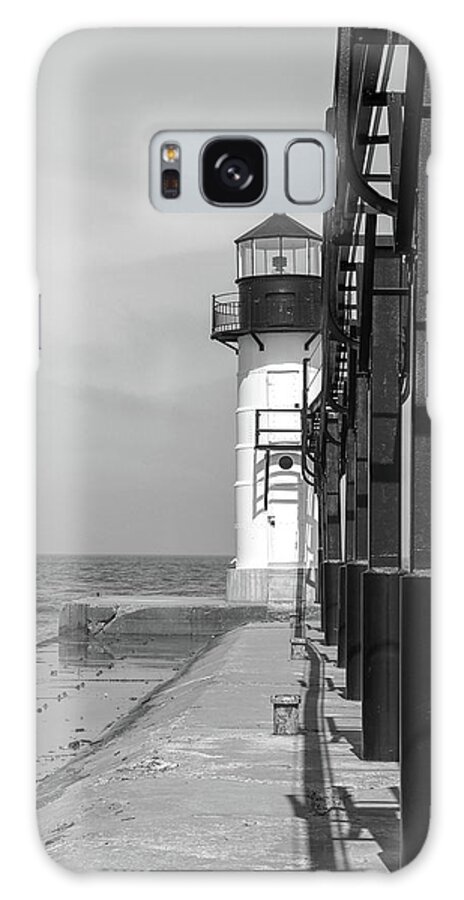 Lighthouse Galaxy Case featuring the photograph Outer Lighthouse B/W by Mary Anne Delgado