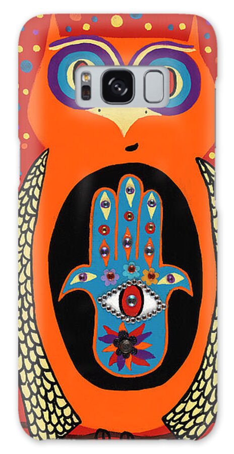 Owl Galaxy Case featuring the painting Owl With Evil Eye Hamsa by Kerri Ambrosino