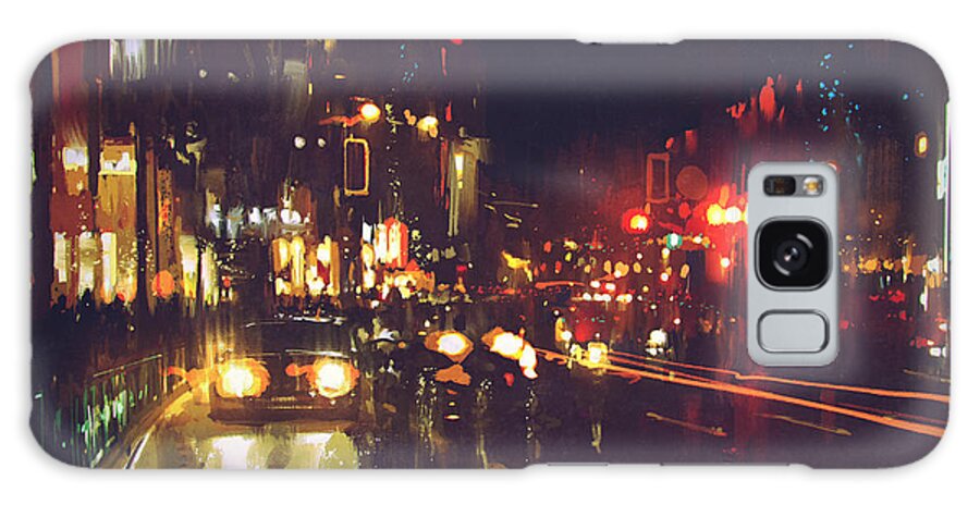 Color Galaxy Case featuring the digital art Painting Of Night Street With Colorful by Tithi Luadthong