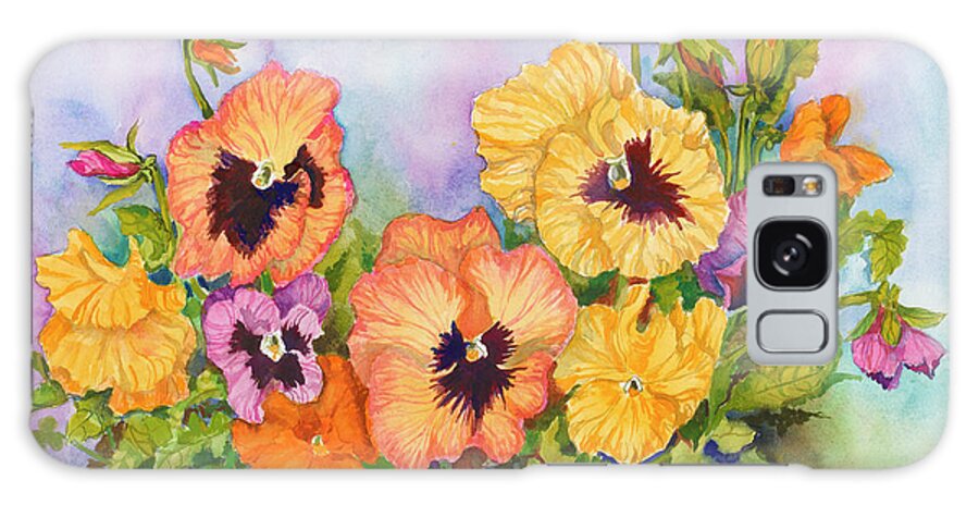 Flowers Galaxy Case featuring the painting Pansies In A Blue Sky by Joanne Porter