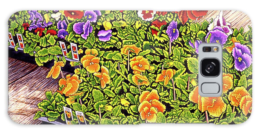 Pansies In Growing Boxes Galaxy Case featuring the painting Pansies by Thelma Winter