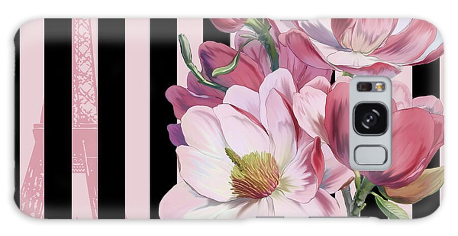 Pink Paris Flowers Galaxy Case featuring the digital art Paris Magnolias IIi by Tina Lavoie