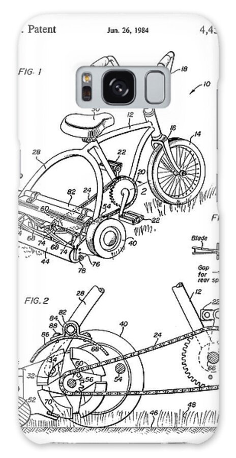 Vintage Patent Drawing Galaxy Case featuring the digital art Pedal Operated Mower, No Fossil Fuels Used by Print Collection