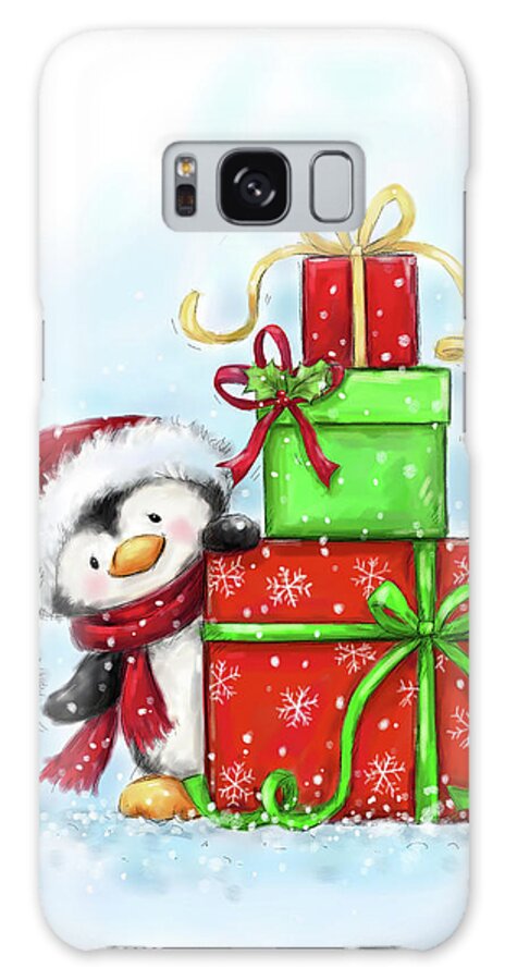 Penguin And Presents Galaxy Case featuring the mixed media Penguin And Presents by Makiko