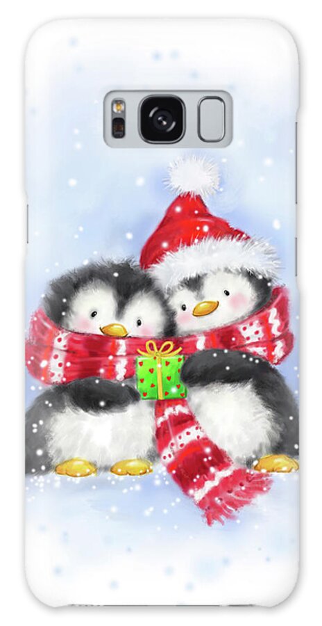 Penguins Galaxy Case featuring the mixed media Penguins by Makiko