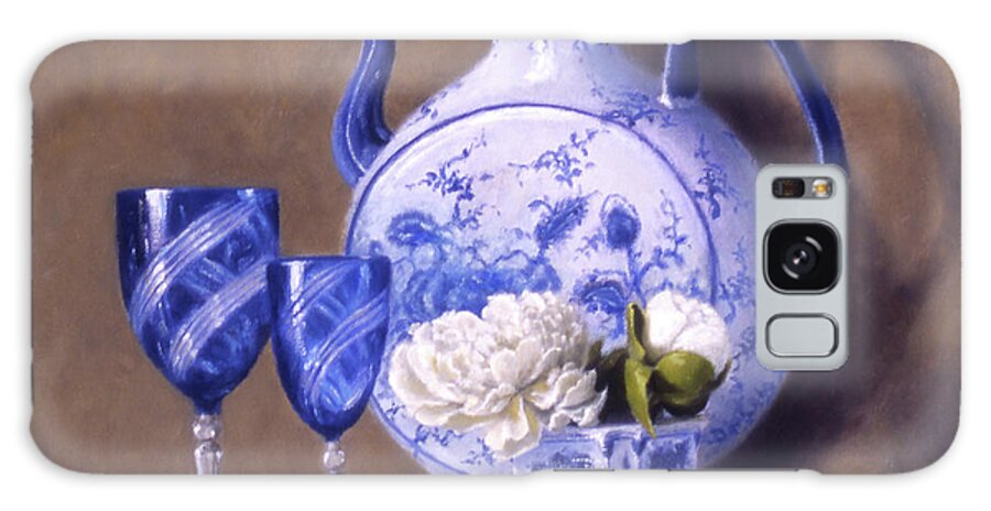 Still Life Galaxy Case featuring the painting Peonies and China Blue by Rick Hansen
