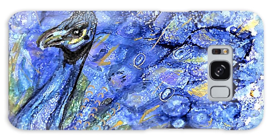 Peacock Galaxy Case featuring the painting Pesky Peacock by Patty Donoghue