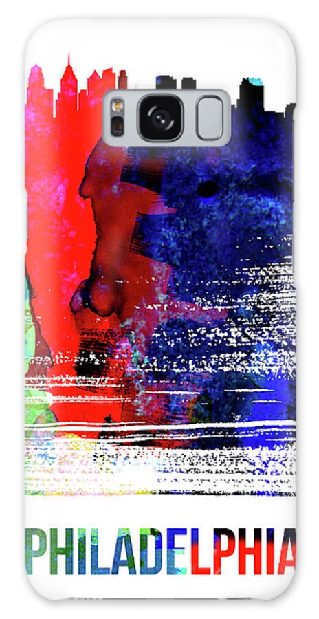 Philadelphia Galaxy Case featuring the mixed media Philadelphia Skyline Brush Stroke Watercolor  by Naxart Studio