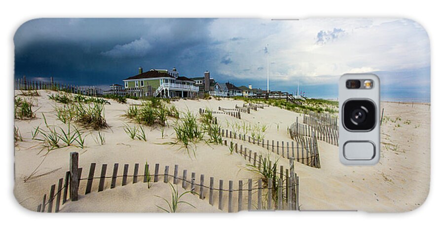 Pikes Beach Fence Dune Road Clouds Powder White Sand Green Grass Blue Sky House Storm Ocean Front Home Hampton Hamptons Westhampton Long Island New York Galaxy Case featuring the photograph Pikes Beach Fence Line by Robert Seifert