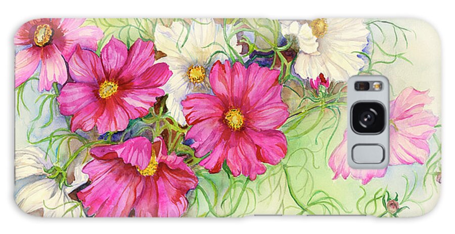 Flowers Galaxy Case featuring the painting Pink And White Cosmos by Joanne Porter