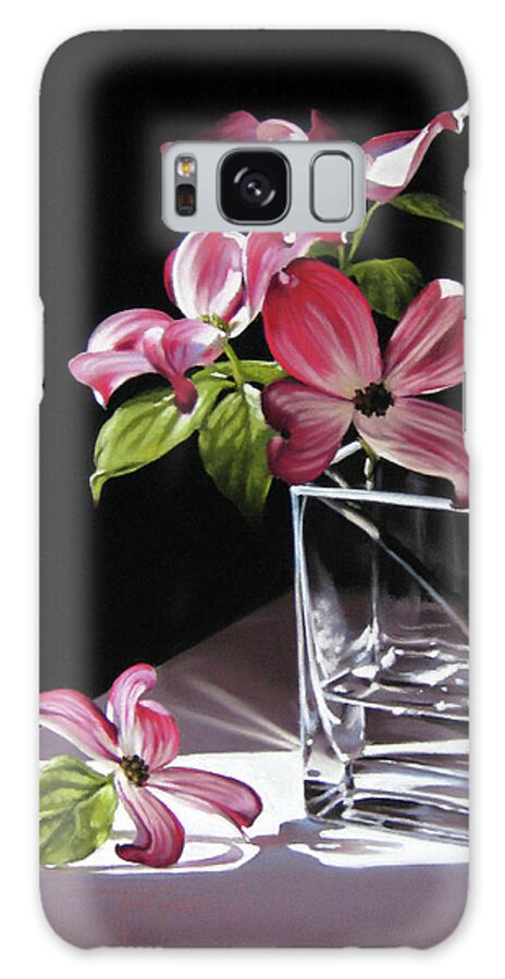 Pink Dogwood Galaxy Case featuring the pastel Pink Dogwood in a Square Vase by Dianna Ponting