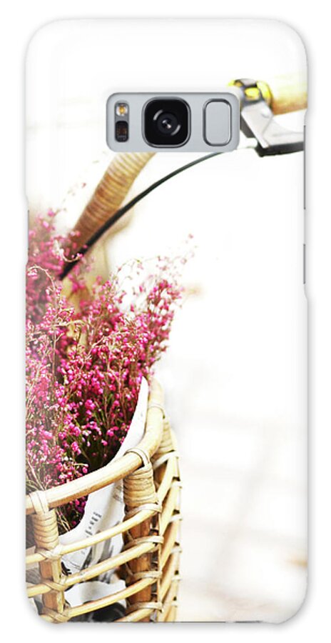 Outdoors Galaxy Case featuring the photograph Pink Flowers In Bicycle Basket by Anna Ramon Photography