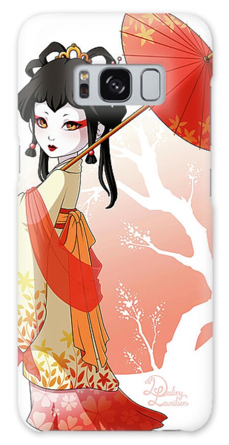 Geisha With An Umbrella Galaxy Case featuring the digital art Pink Garden by Dalliann