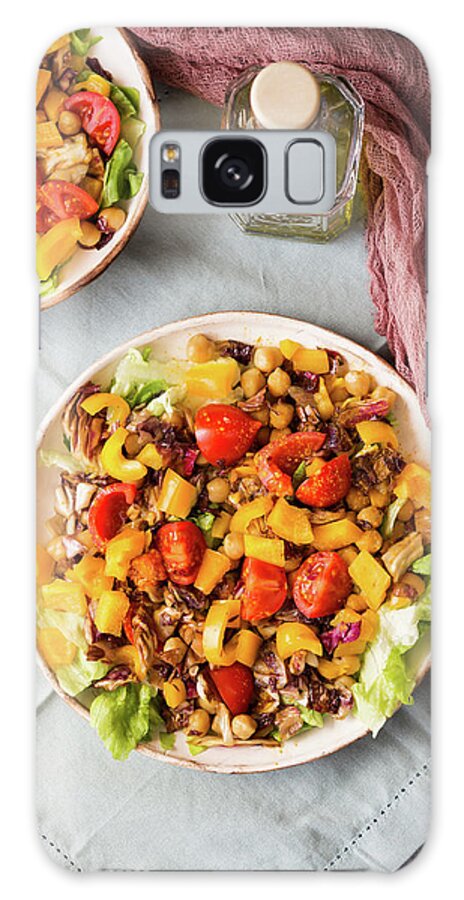 Ip_13237713 Galaxy Case featuring the photograph Plant Based Hot Salad Bowl With Chickpeas, Bell Peppers, Tomatoes, Red Chicory And Turmeric by Sofya Bolotina