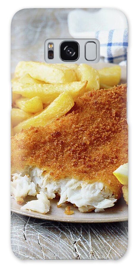High Angle View Galaxy Case featuring the digital art Plate Of Fish And Chips With Lemon by Diana Miller