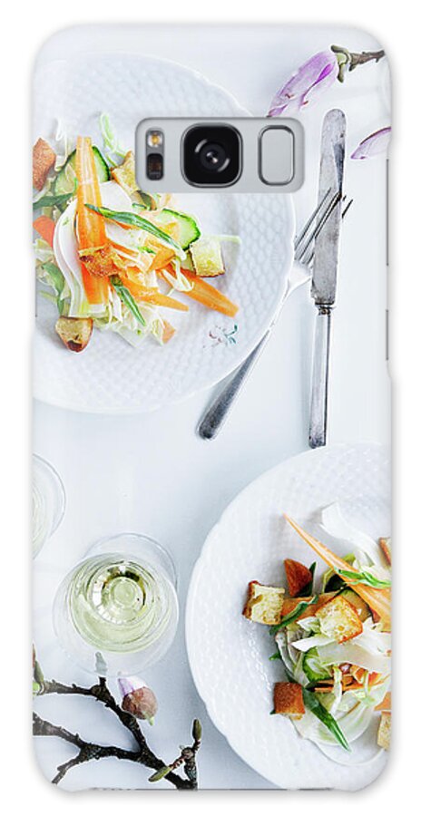 White Background Galaxy Case featuring the photograph Plates Of Pasta With Vegetables by Line Klein