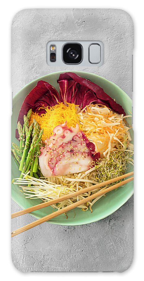 Ip_12440490 Galaxy Case featuring the photograph Poke Bowl With Squid, Green Asparagus, Beansprouts, Lettuce And Sushi Rice hawaii by Jan Wischnewski