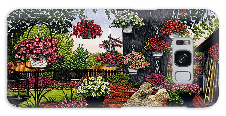 Poodles Sitting On A Garden Bench Galaxy Case featuring the painting Poodles On A Bench by Thelma Winter
