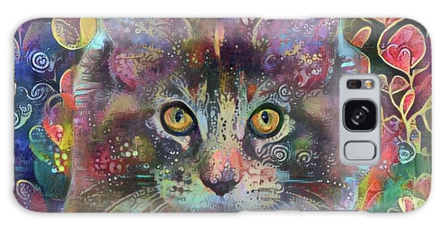 Maine Coon Cat Galaxy Case featuring the digital art Poppy the Maine Coon Cat in the Garden by Peggy Collins