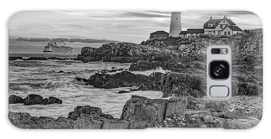 America Galaxy Case featuring the photograph Portland Head Light - Cape Elizabeth Maine in Black and White by Gregory Ballos