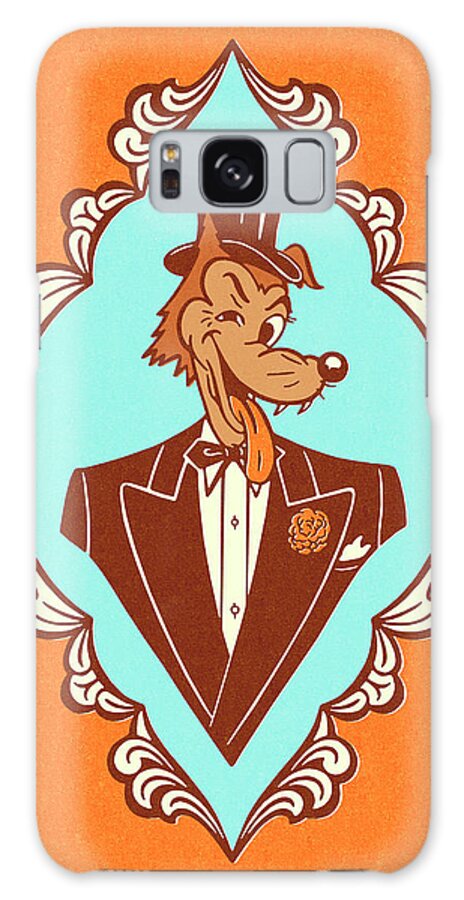Accessories Galaxy Case featuring the drawing Portrait of a Wolf Wearing a Tuxedo by CSA Images
