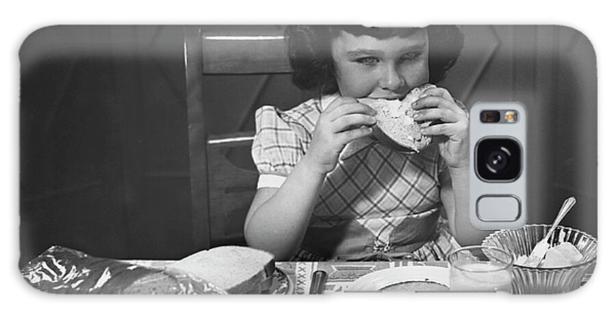Milk Galaxy Case featuring the photograph Portrait Of Little Girl Eating Buttered by George Marks