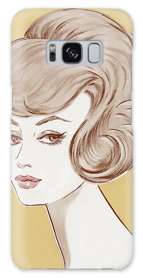 Adult Galaxy Case featuring the drawing Portrait of Woman Yellow Background by CSA Images