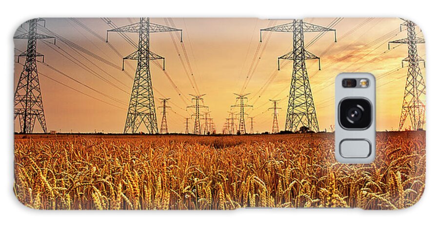Non-urban Scene Galaxy Case featuring the photograph Power Lines At Sunset by Yugus