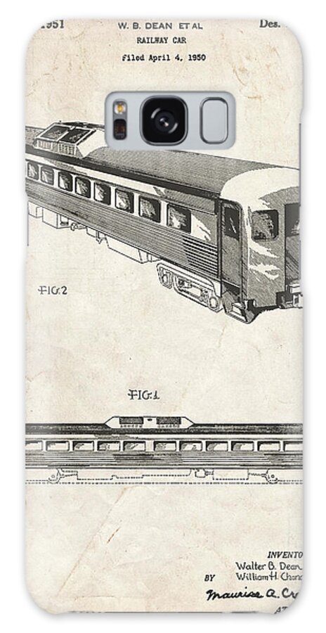Pp1006-vintage Parchment Railway Passenger Car Patent Poster Galaxy Case featuring the digital art Pp1006-vintage Parchment Railway Passenger Car Patent Poster by Cole Borders