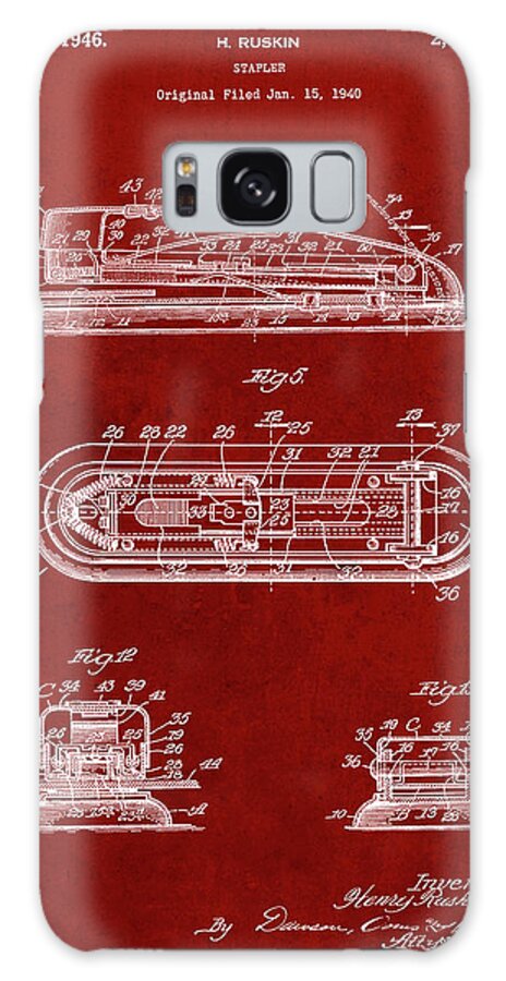 Pp1052-burgundy Stapler Patent Poster Galaxy Case featuring the digital art Pp1052-burgundy Stapler Patent Poster by Cole Borders