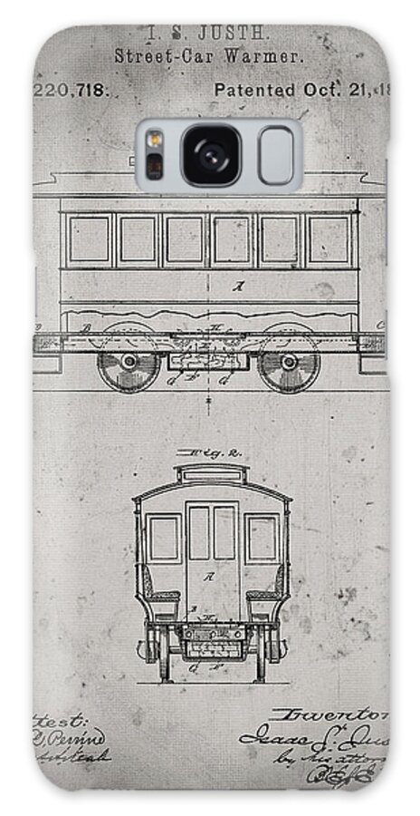 Pp1069-faded Grey Streetcar Patent Poster Galaxy Case featuring the digital art Pp1069-faded Grey Streetcar Patent Poster by Cole Borders