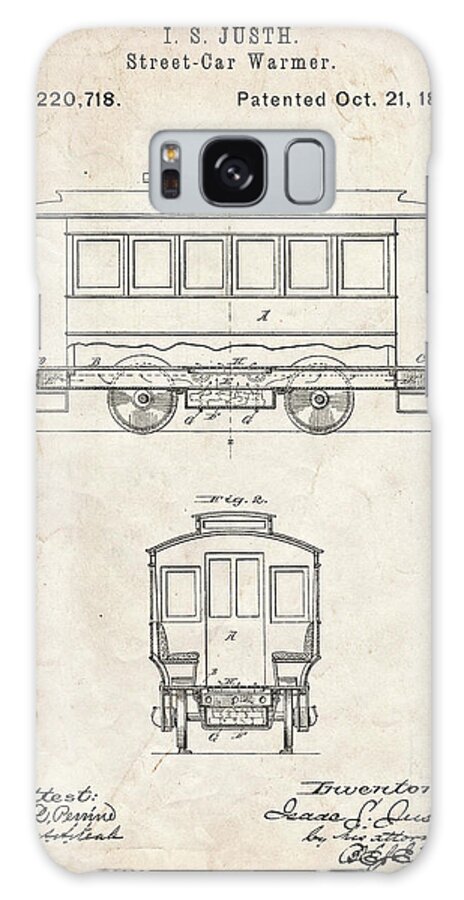 Pp1069-vintage Parchment Streetcar Patent Poster Galaxy Case featuring the digital art Pp1069-vintage Parchment Streetcar Patent Poster by Cole Borders