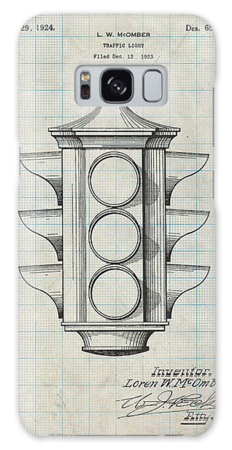 Pp1109-antique Grid Parchment Traffic Light 1923 Patent Poster Galaxy Case featuring the digital art Pp1109-antique Grid Parchment Traffic Light 1923 Patent Poster by Cole Borders