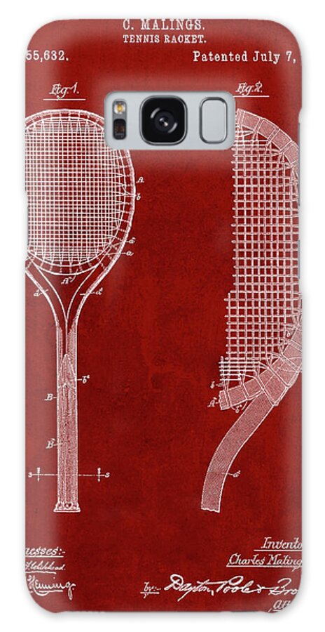 Pp1127-burgundy Vintage Tennis Racket 1891 Patent Poster Galaxy Case featuring the digital art Pp1127-burgundy Vintage Tennis Racket 1891 Patent Poster by Cole Borders