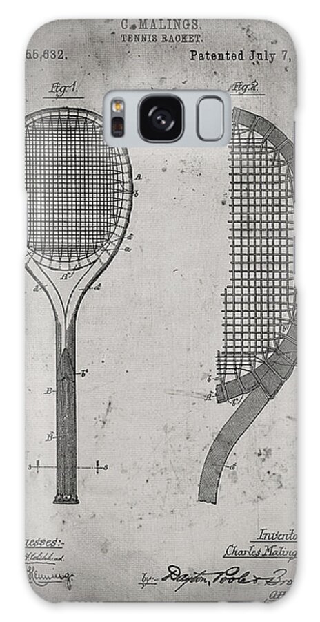 Pp1127-faded Grey Vintage Tennis Racket 1891 Patent Poster Galaxy Case featuring the digital art Pp1127-faded Grey Vintage Tennis Racket 1891 Patent Poster by Cole Borders