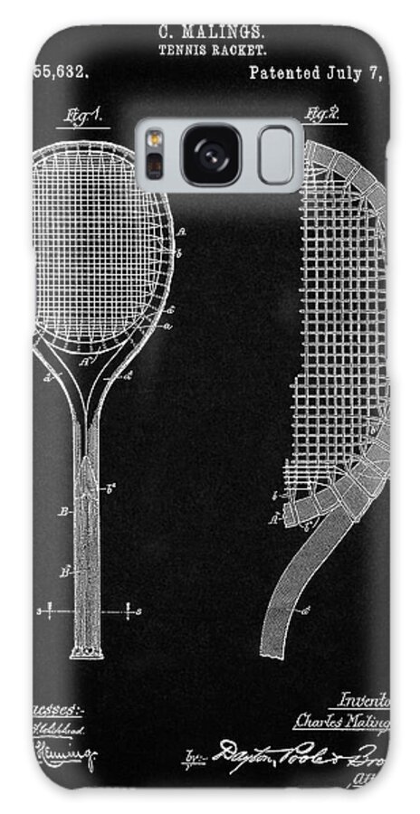 Pp1127-vintage Black Vintage Tennis Racket 1891 Patent Poster Galaxy Case featuring the digital art Pp1127-vintage Black Vintage Tennis Racket 1891 Patent Poster by Cole Borders