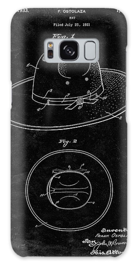 Pp1134-black Grunge Wide Brimmed Hat 1937 Patent Poster Galaxy Case featuring the digital art Pp1134-black Grunge Wide Brimmed Hat 1937 Patent Poster by Cole Borders