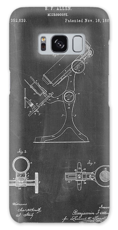 Pp132- Chalkboard Antique Microscope Patent Poster Galaxy Case featuring the digital art Pp132- Chalkboard Antique Microscope Patent Poster by Cole Borders