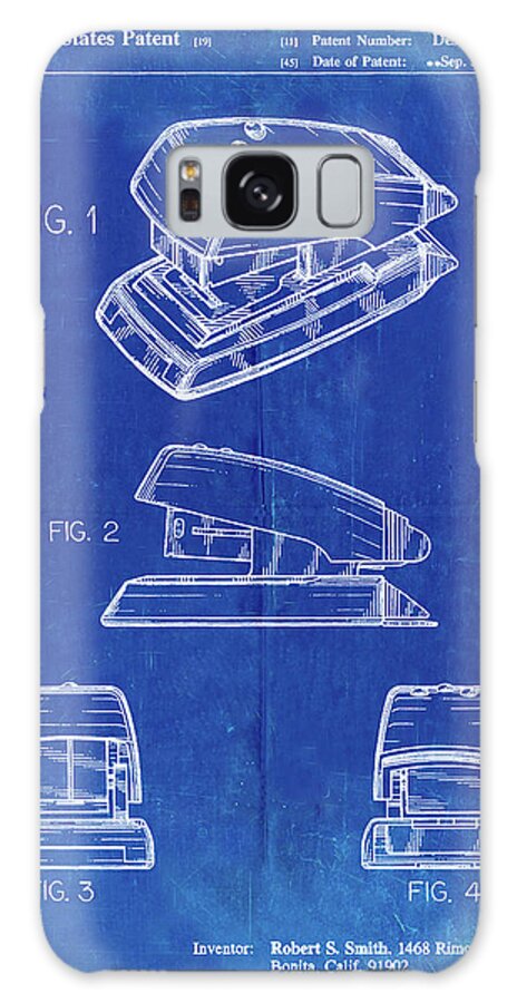 Pp164- Faded Blueprint Mini Stapler Patent Poster Galaxy Case featuring the digital art Pp164- Faded Blueprint Mini Stapler Patent Poster by Cole Borders