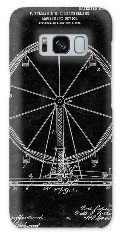 Pp167- Black Grunge Ferris Wheel Poster Galaxy Case featuring the digital art Pp167- Black Grunge Ferris Wheel Poster by Cole Borders
