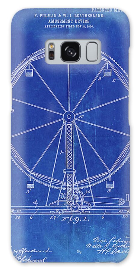 Pp167- Faded Blueprint Ferris Wheel Poster Galaxy Case featuring the digital art Pp167- Faded Blueprint Ferris Wheel Poster by Cole Borders