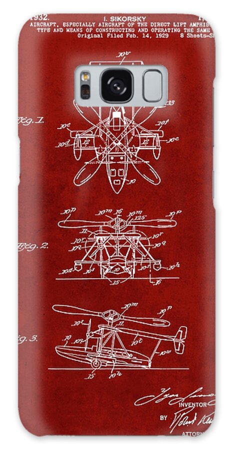 Pp170- Burgundy Sikorsky S-41 Amphibian Aircraft Patent Poster Galaxy Case featuring the digital art Pp170- Burgundy Sikorsky S-41 Amphibian Aircraft Patent Poster by Cole Borders