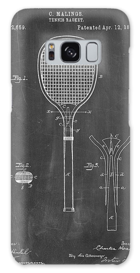 Pp183- Chalkboard Tennis Racket 1892 Patent Poster Galaxy Case featuring the digital art Pp183- Chalkboard Tennis Racket 1892 Patent Poster by Cole Borders