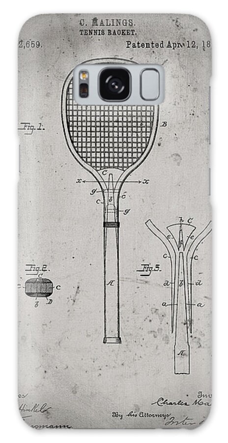 Pp183- Faded Grey Tennis Racket 1892 Patent Poster Galaxy Case featuring the digital art Pp183- Faded Grey Tennis Racket 1892 Patent Poster by Cole Borders