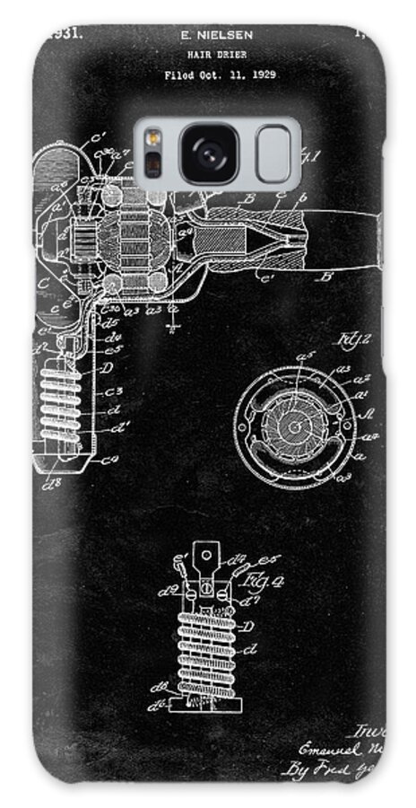Pp265-black Grunge Vintage Hair Dryer Patent Poster Galaxy Case featuring the digital art Pp265-black Grunge Vintage Hair Dryer Patent Poster by Cole Borders